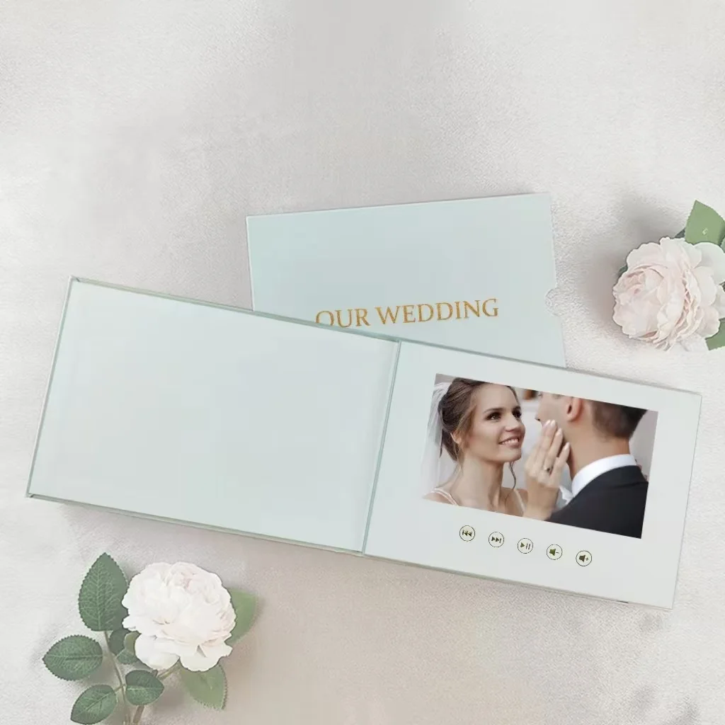 Linen Bound Video Album 7” IPS Display memory Video Book Wedding photo frame snap 4GB Love greeting card