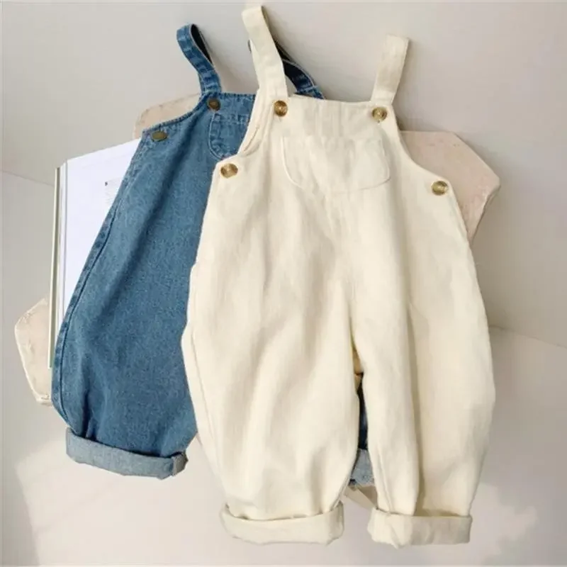 

Baby Boy Solid Denim Overalls Jean Bib Pants Infant Jumpsuit Children's Clothing Kids Overalls Autumn Girls Outfits Pantalones