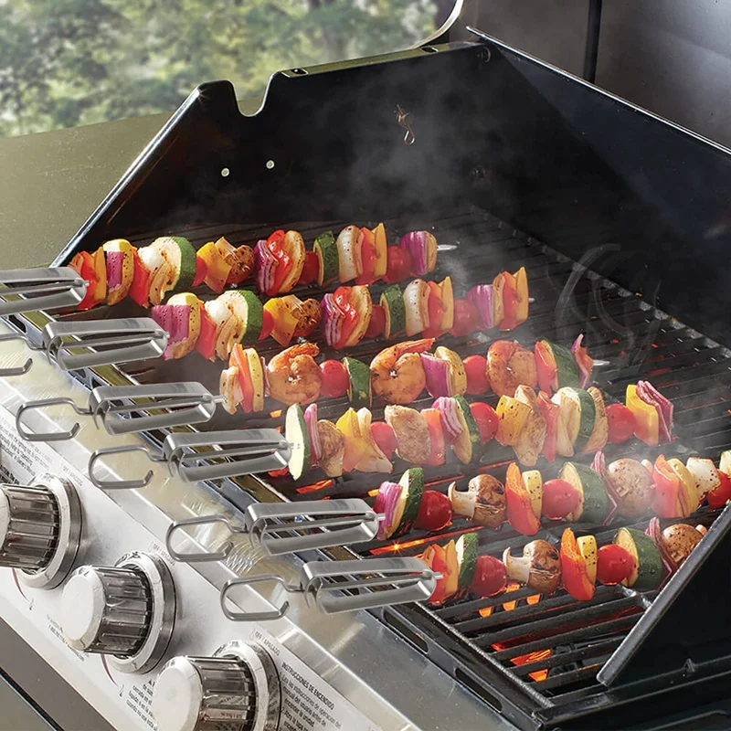 

Шпажки Kabob из нержавеющей стали для гриля, 16-дюймовые металлические шпажки с ползунком для безопасного и легкого барбекю, 4 шт., легкая установка