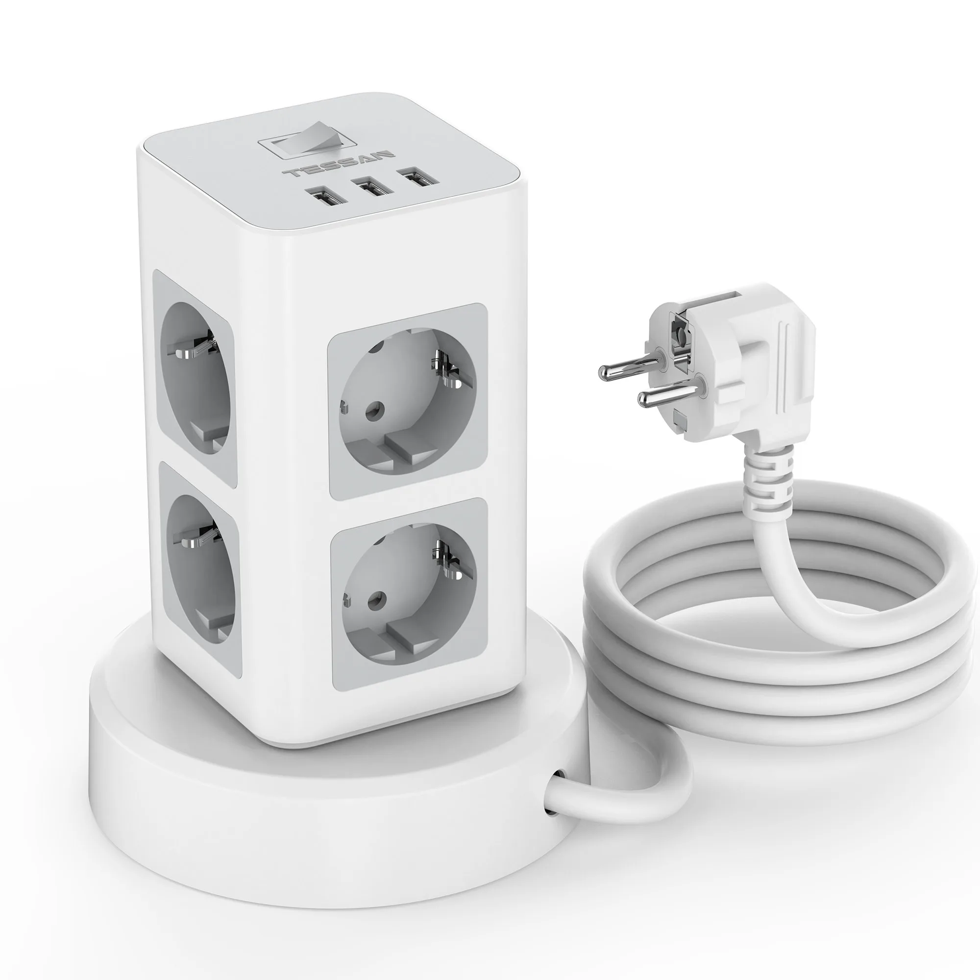 Tessan-faixa de Alimentação Vertical com Usb Cabo de Extensão Retrátil Torre de Plugue ue Soquete Elétrico 2m