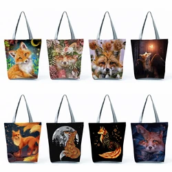Cute Fox Floral Print Handbags High Capacity Women Tote Bags Animal Graphic Shopping Bags Female Travel Beach Bags Dropshipping