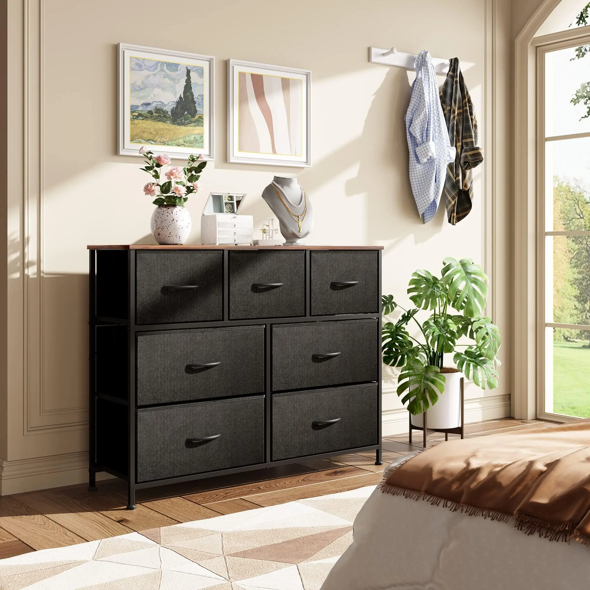 

TV Stand - Media Console Table with Metal Frame and Wood Top for TV up to 45 inches - Black