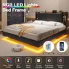 California King Size Bed Frame with Hidden Storage Headboard and Charging Station Cal King Size Visual Floating Platform Bed 4