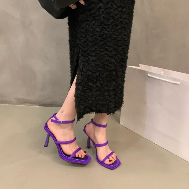 

Sandals Women New Purple Heels Stiletto Slingback Shoes High-heeled Sandals Ladies Summer High Heels Party Luxury Sandals Woman