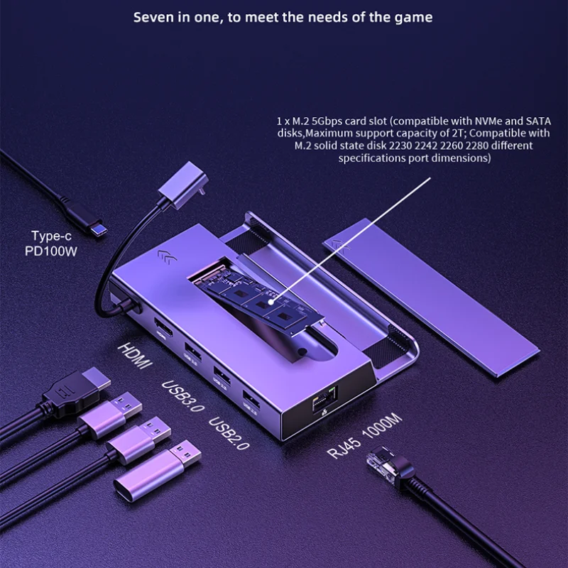 

Док-станция 7 в 1 с разъемом Type-C, Hd 4K 60 Гц, Ddh M.2