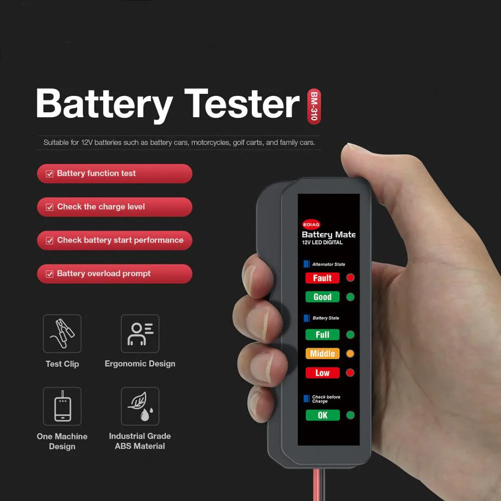12V Car Battery Tester Ediag BM310 Auto Checker Alternator Vehicle Scan Tool 6LED Lights Display For Diagnostics | Автомобили и