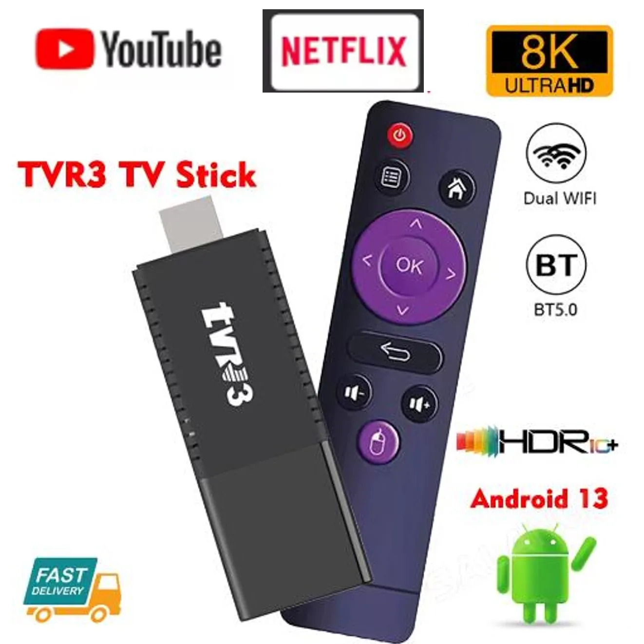 4K Smart TV Stick TVR3 Android 13,0 Smart TV Box 2,4G Wifi Allwinner RK3228A 2GB 16GB 4K HD 3D Smart Android TV Stick TV98