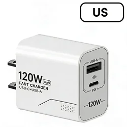 120W GaN Dual - Port USB - C Wall Charger with US/EU Plug and PD Quick Charge Technology - US Charger