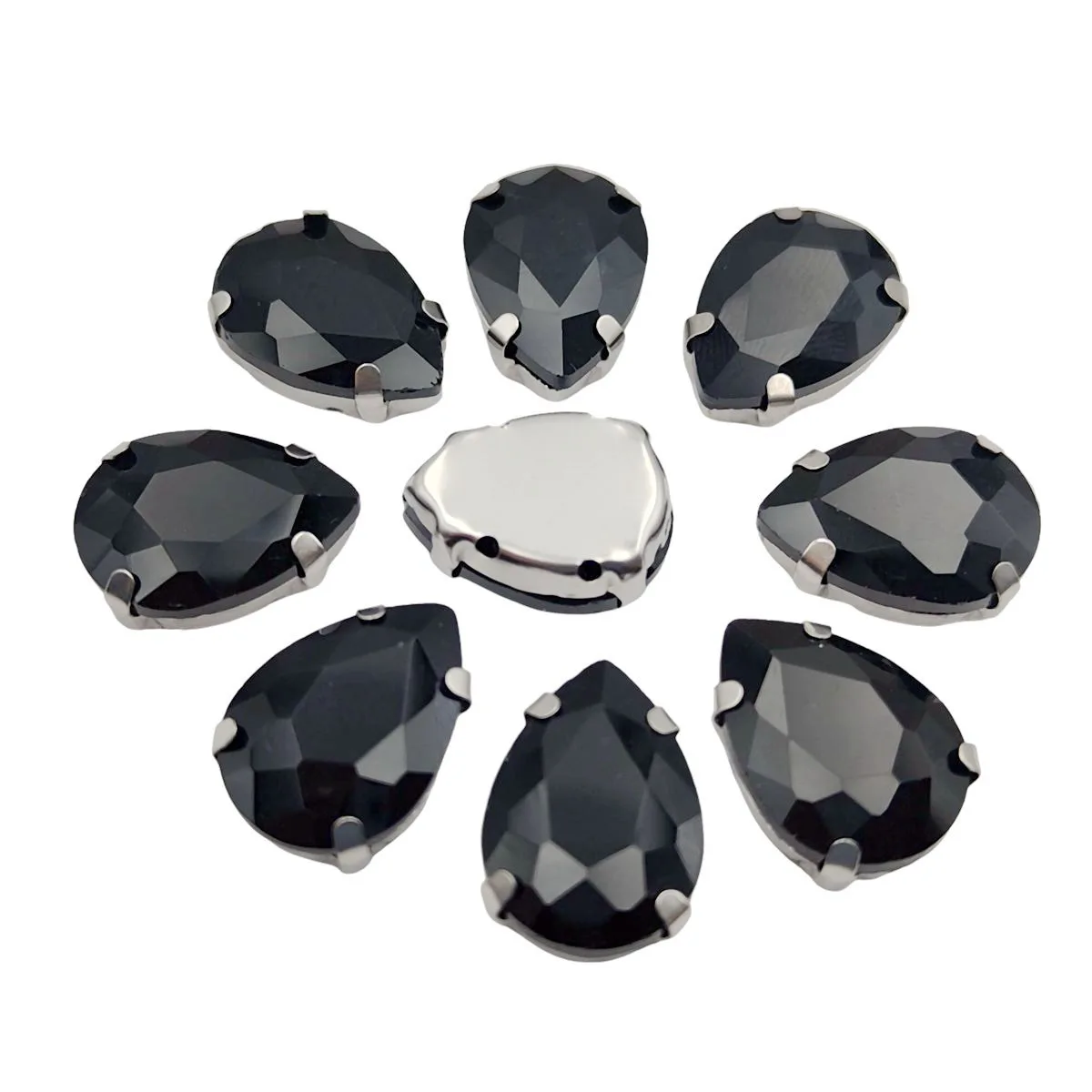 Elegant Teardrop Glass Rhinestones with Silver Metal Claw Base for Needlework Decoration