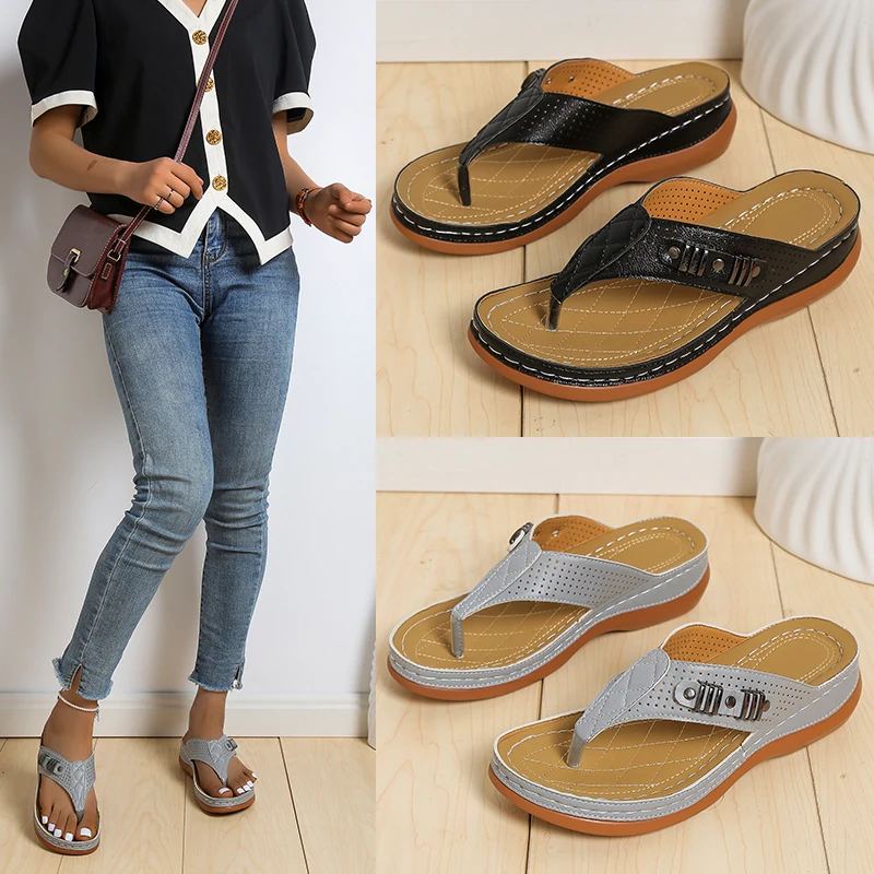 2022 New Summer Women'S Sandals Car Line Non-Slip Beach Shoes Large Size Flip Flops Wedges Comfortable Sandals Women 43