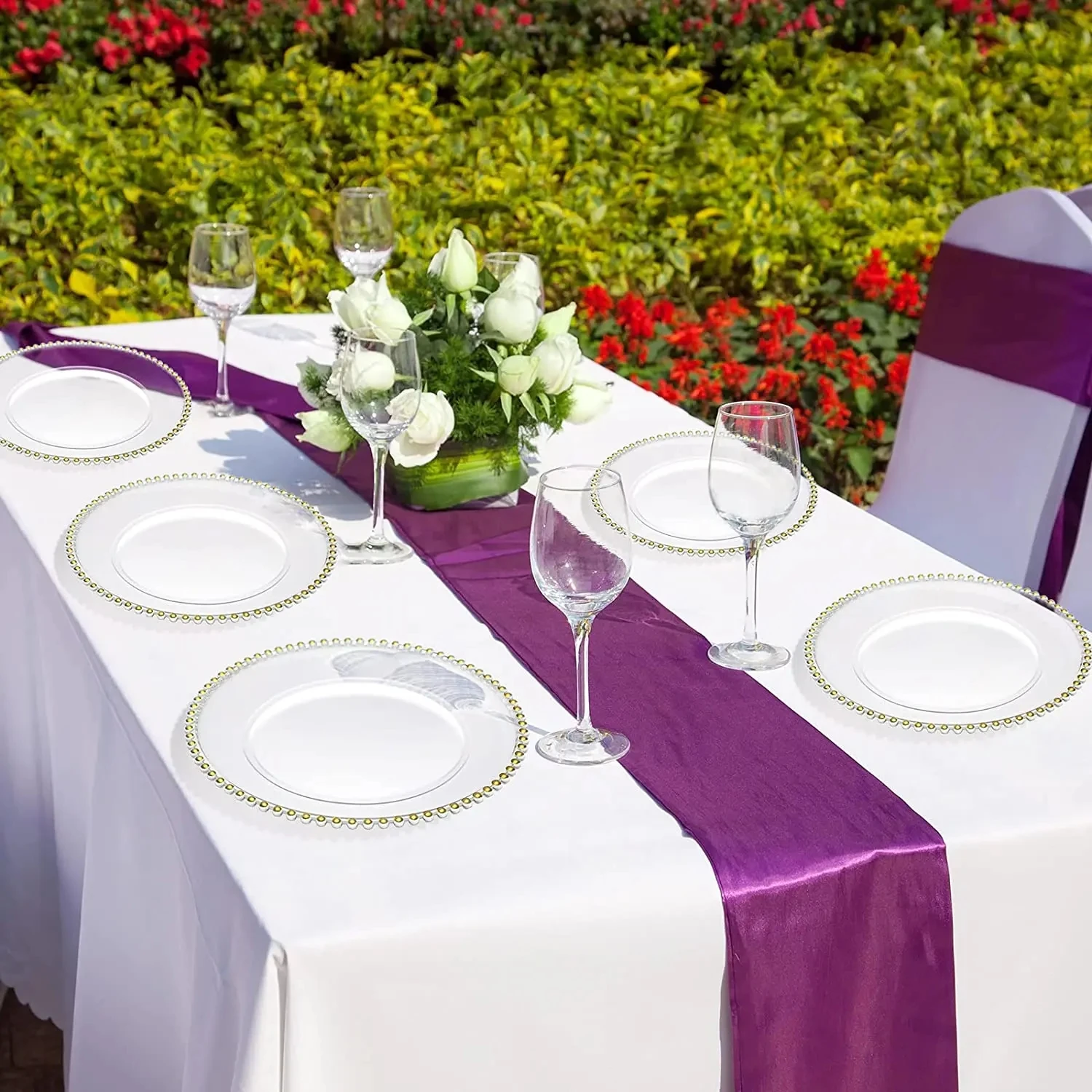 Clear Plastic Charger Plates with Gold Beads Rim, Acrylic Decorative Service Plate, Diameter 13 Inches, 20Pcs, 50Pcs