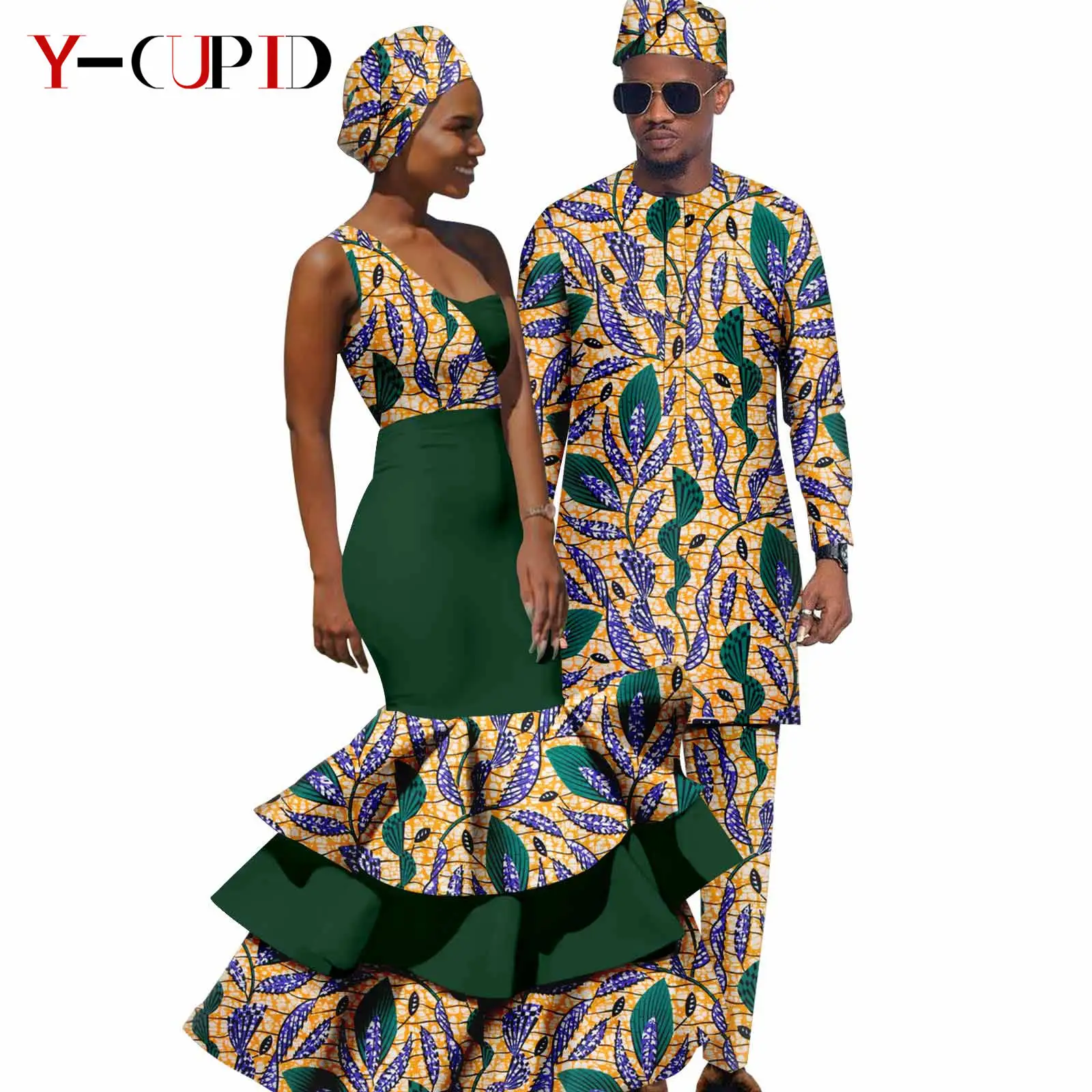 Abiti africani con stampa volant monospalla per donna Abiti da