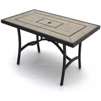 Highland 40 by 66 Inch Al Fresco Dining Table with Grouted Wood Look Tile Top and Cast Aluminum Frames, Black/Taupe 2