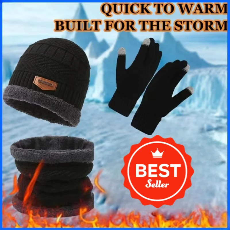 Men'S Winter Hat & Scarf Set,Cozy Knit Beanie with Fleece Lining, Warm Gloves, and Matching Scarf,Winter Accessories