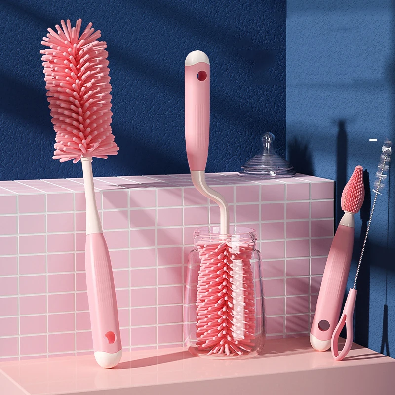 Silicone Bottle Cleaning Brush Cleaning Tool Set Baby Pacifier Straw Scrubber 360 Degree Glass Cup Washing Clean Brush Kitchen