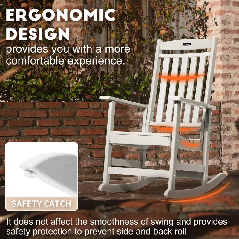 Patio Rocking Chairs Set of 4,Poly Lumber Rocker,All Weather Rocking Chair Outdoor,High Back Porch Rocker,CrackerRocking