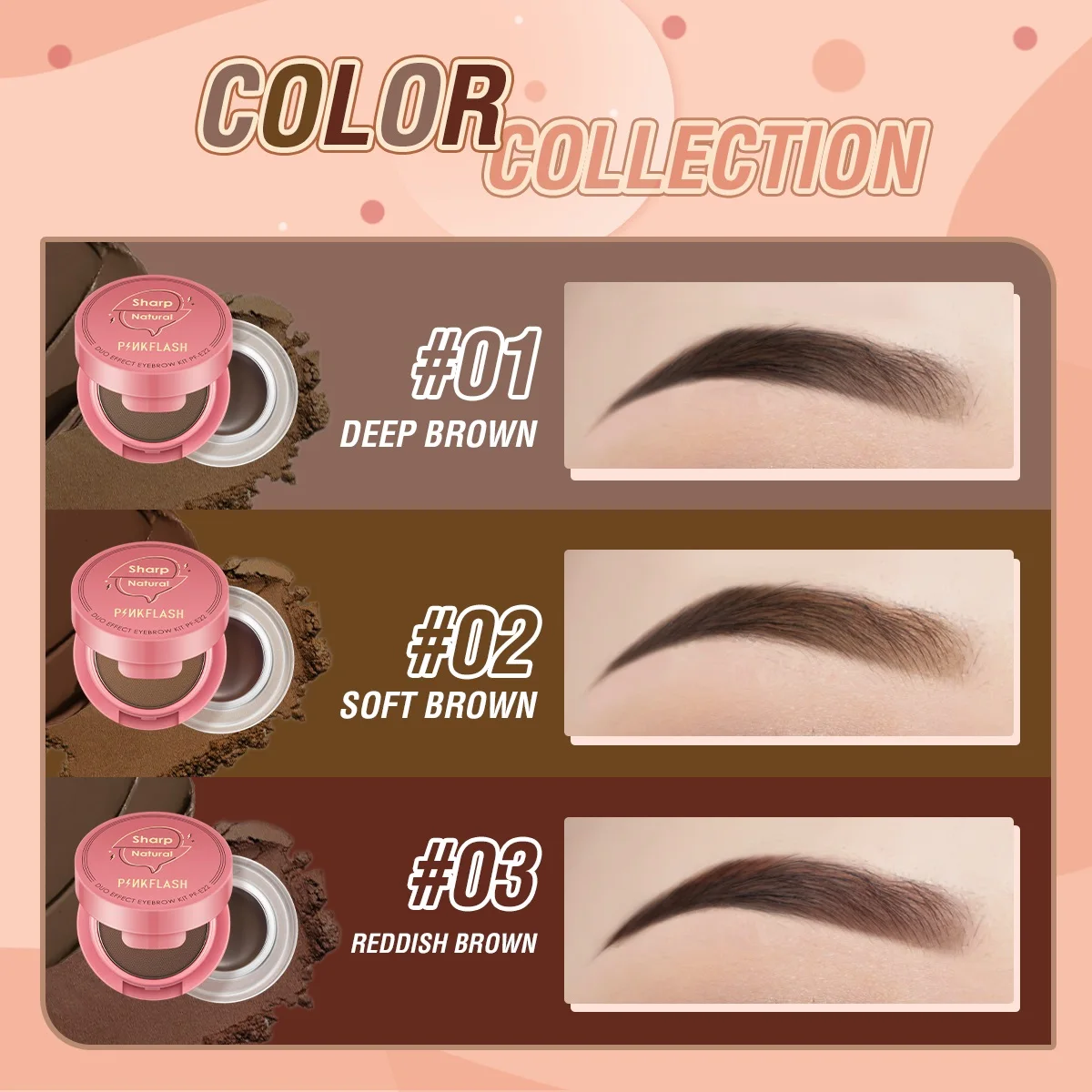 Eyebrow Powder Gel PINKFLASH 2 In 1 Double Effect Waterproof Quick-drying 3D Eyebrow Styling Cream Enhancer Cosmetics Brush eyebrow pomade gel wax,eye makeup tools