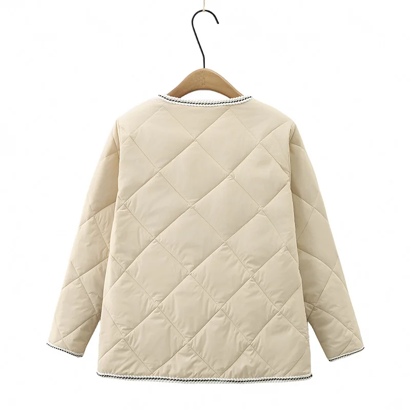 Womens Plus Size Winter Parkas Casual Clothing Chic Argyle O-neck Padded Jacket Curve V-Shaped Pockets Coats S52 8214