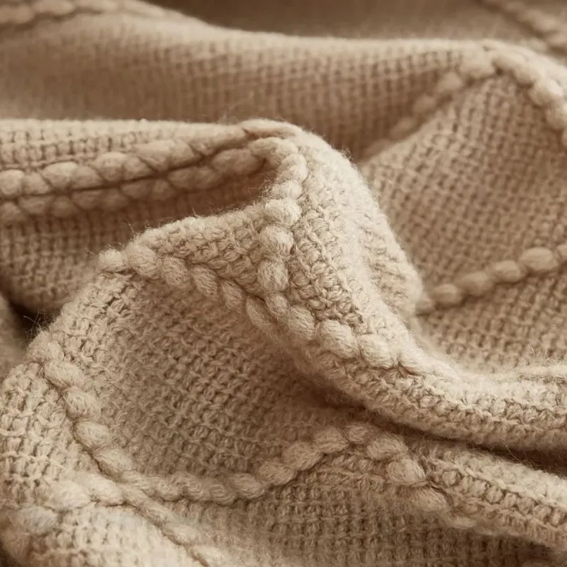 Khaki Oversized Boho Knit Throw Blanket