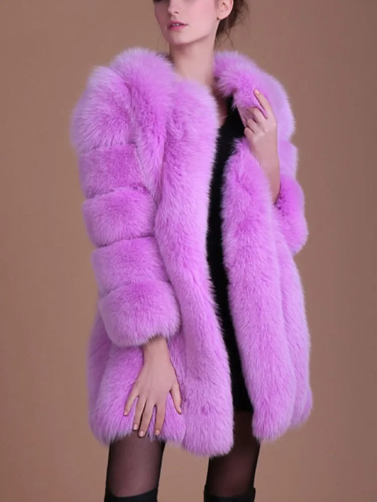 Fake Fox Fur Coat Silver Fox Fur Coat Women Winter White Long Sleeve Fluffy Jacket Outerwears Lady Fashion Jaqueta Feminina 2023