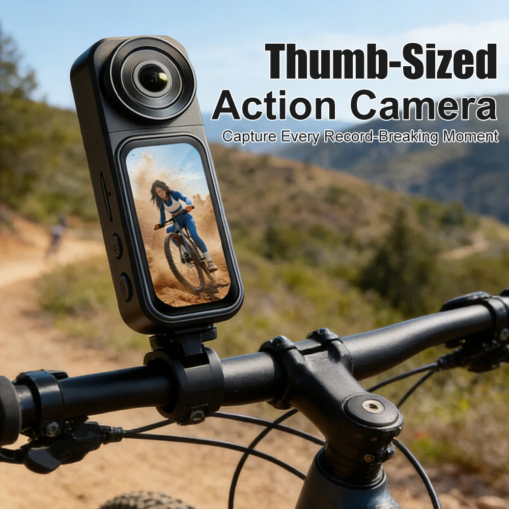 Thumb Action Camera with Magnetic Mount, 2.7K Video, WiFi Transfer, Remote Control for Riding & Sports Rotating Wide-Angle Lens