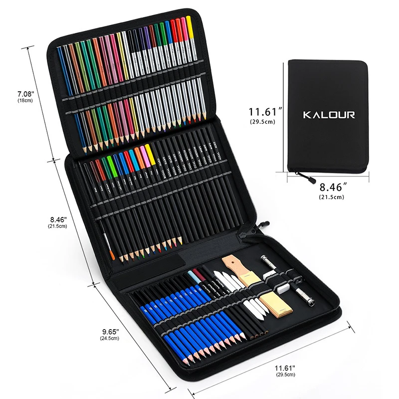 KALOUR Pro Sketching Pencil Set Iron Box or Nylon Bag High Quality School Useful Drawing Kit for Adults Teens Artists Beginners