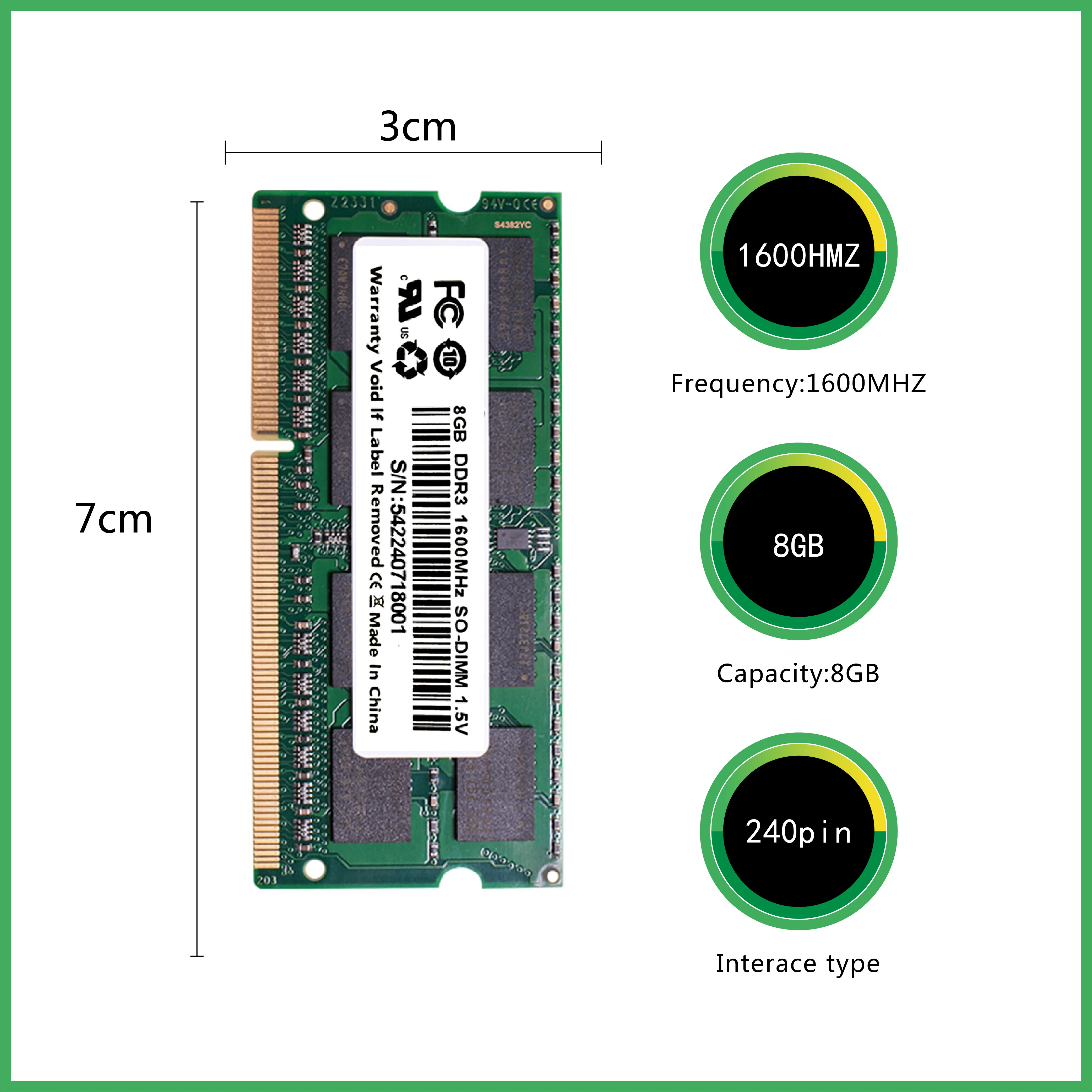 Ymeiton DDR3 20 PCS 노트북 메모리 스트립, ddr3 1333MHz 1600MHz 4GB 8GB SO-DIMM 메모리 RAM 204핀 범용 메모리 도매