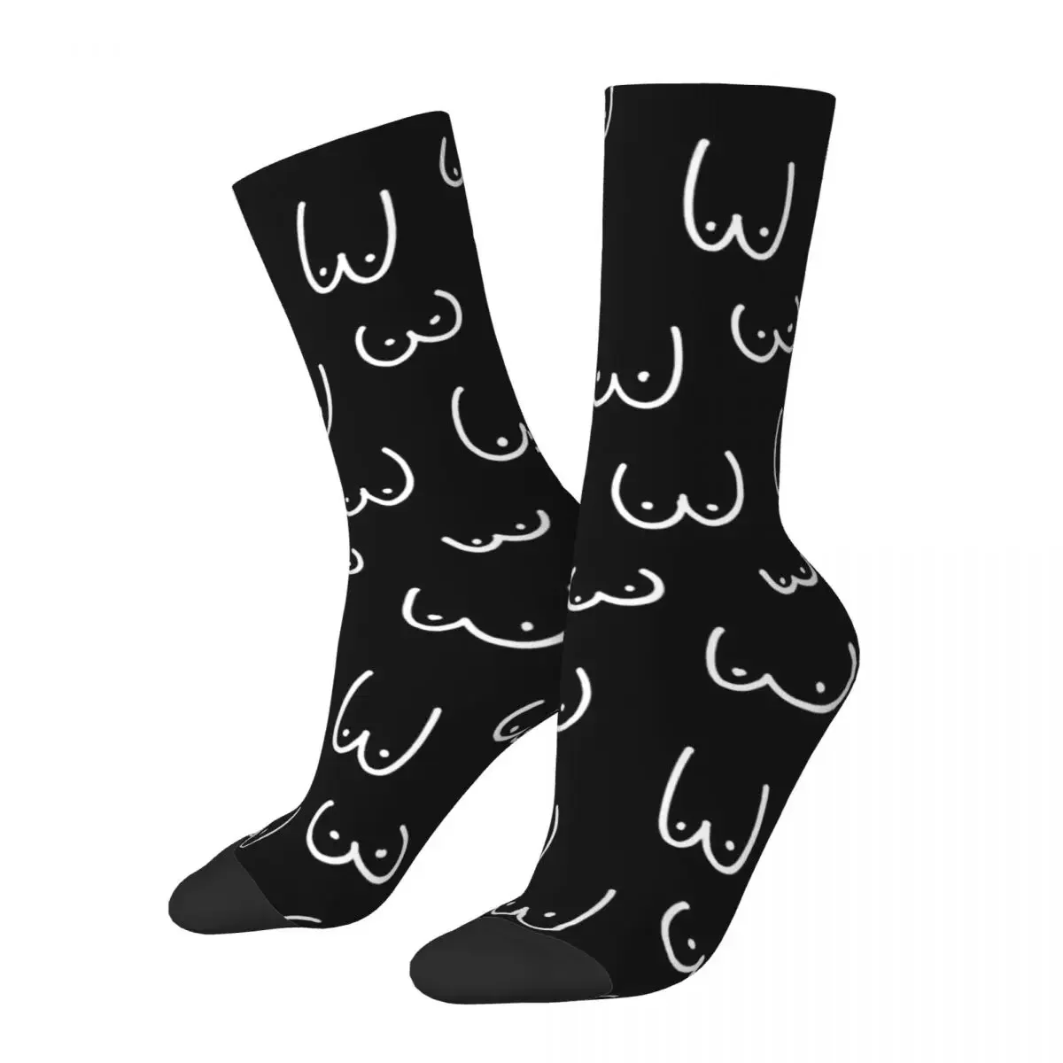 

Funny Crazy Sock for Men White Drawing Hip Hop Harajuku Boobs Happy Pattern Printed Boys Crew Sock Novelty Gift