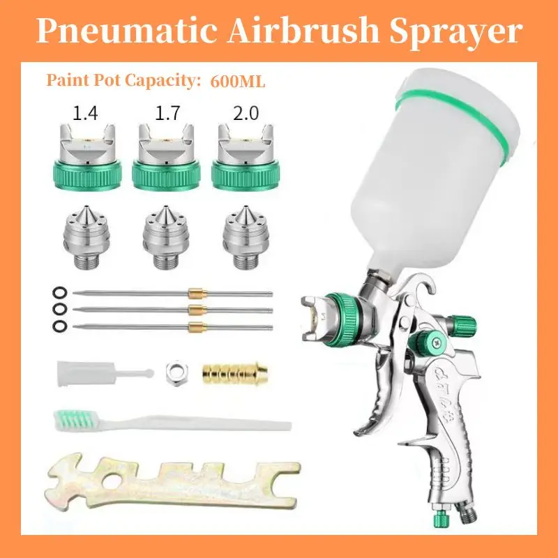 

Professional HVLP Spay Gun 1.4/1.7/2.0mm Nozzle Gravity Airbrush for Car Painting Water Based Air Spray Gun Kit Furniture Wall