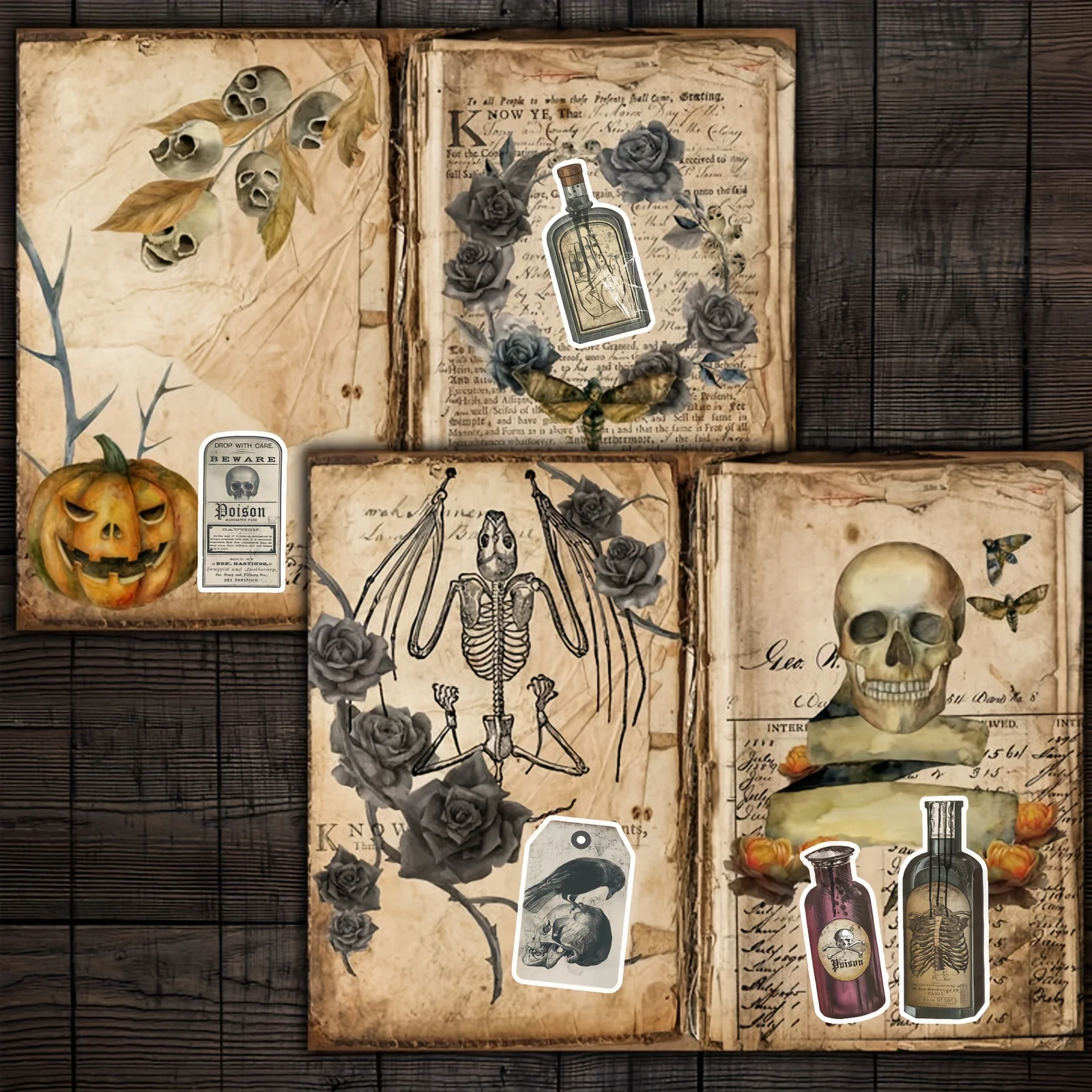Vintage Potion Bottle Labels Stickers 50PCS/Pack Retro Horror Gothic For Suitcase Scrapbooking Laptop Decorative