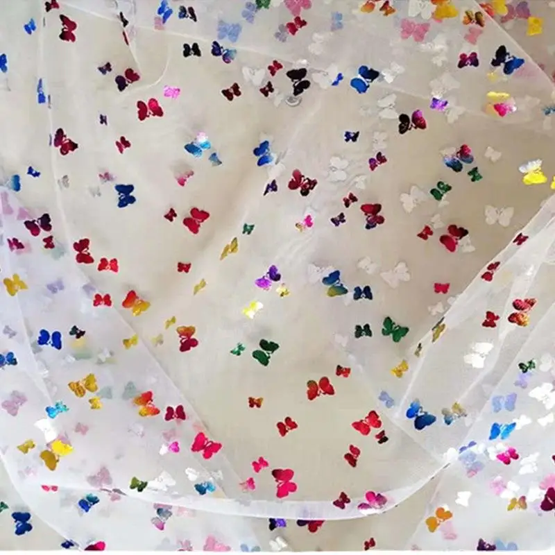 

1 Meter Nylon Mesh Gold-plated Colorful Butterfly Mesh Wedding Dress Party Princess Dress Curtain Fabric DIY Process Organza