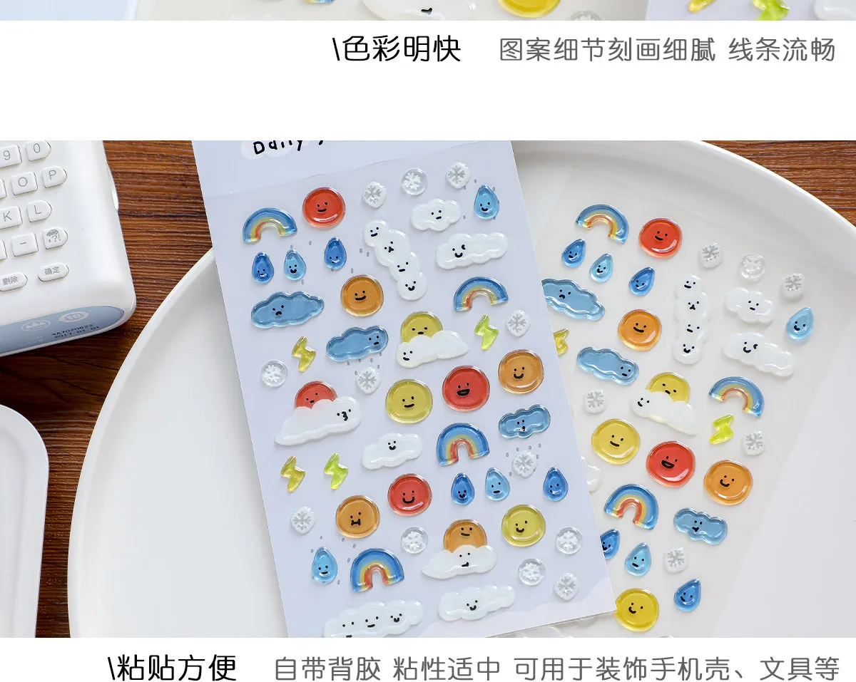 Koreanischer Import BONITO Kreatives Wetter-Symbol Regenbogen-Gelee PVC-Aufkleber Scrapbooking DIY Journal Schreibwaren Aufkleber Geschenk B6139 – Detail 9
