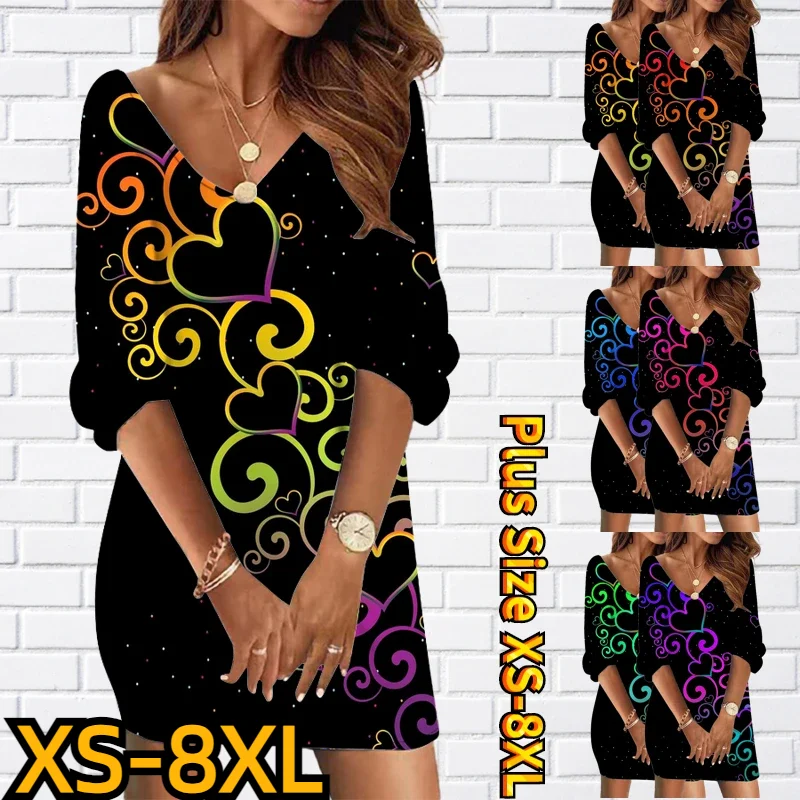 

Autumn Winter Women's Daily Street Fashion Dress Seven-quarter Sleeve Skirt New Design Printed Mini Skirt V-neck Short skirts