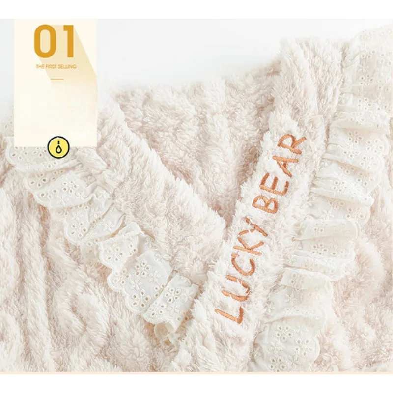 Famale Sleepwear Coral Velvet Pajamas Women Autumn Winter Thick Loungewear Cute Flannel Insulation Large Size Home Clothing Set