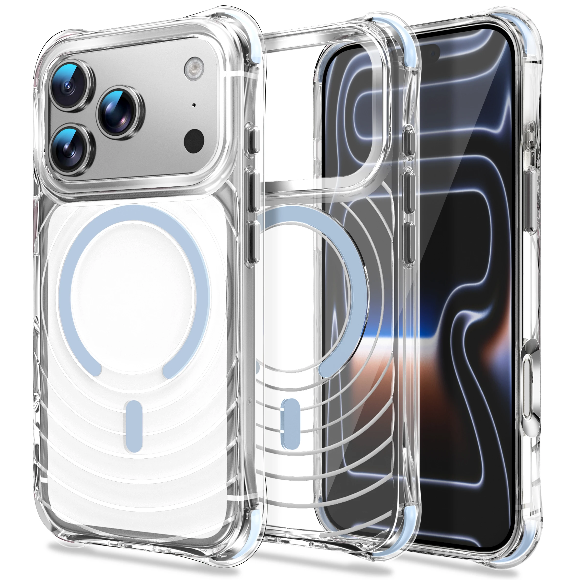 Water Ripple Shockproof Clear Magnetic Case with Magsafe-Compatible Wireless Charging - Transparent Hard Back Cover