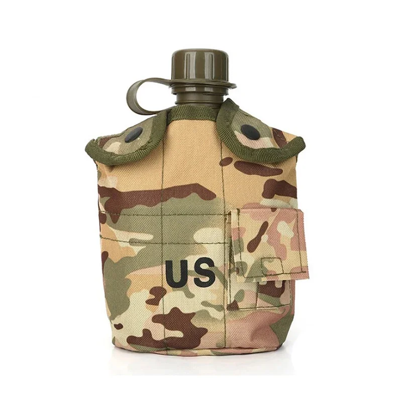 Outdoor Camouflage Water Bottle Water Canteen Kettle with Pouch Cup Set for Camping Hiking Backpacking Cup 1L