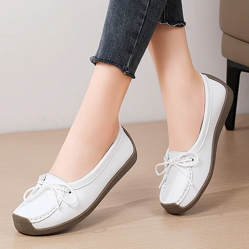 Spring /Autumn Woman Leather Sneakers Casual Walking Footwear Shoes Women Loafers Breathable Flats Shoes Mother Shoes