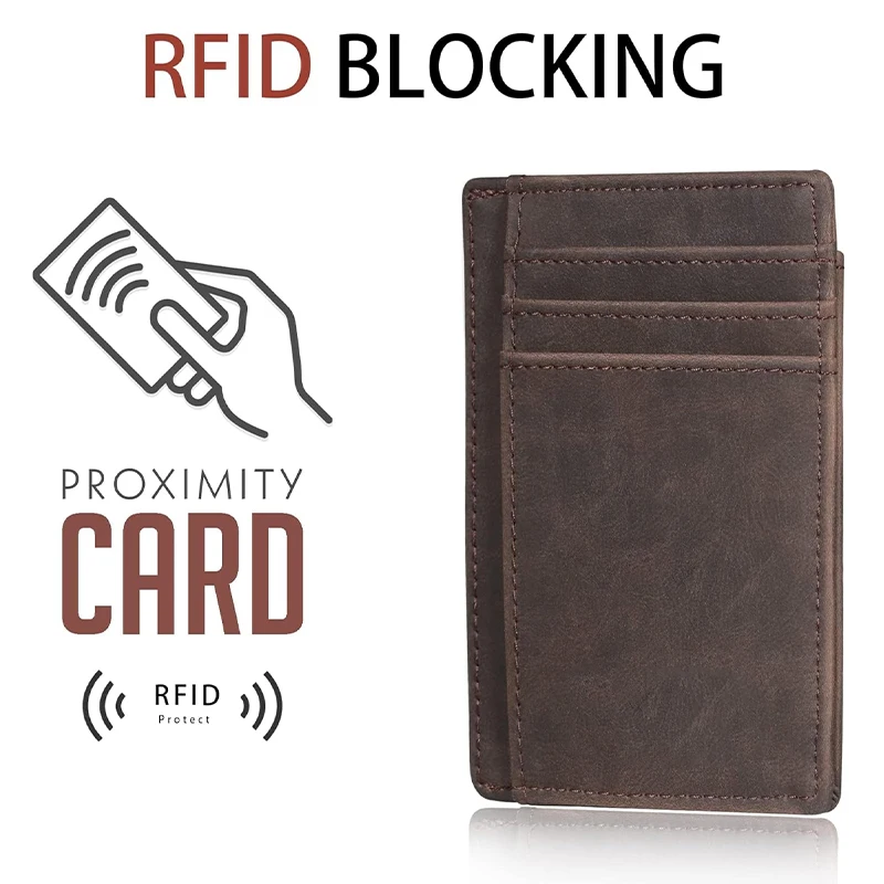 Genuine Leather RFID Blocking Retro Thin Card Holder wallet, Crazy Horse Leather Minimalist Slim Front Pocket wallets wallet card holder,leather wallet,credit card wallet,credit card holder,card holder,card wallet,document card wallet,wallet card bag
