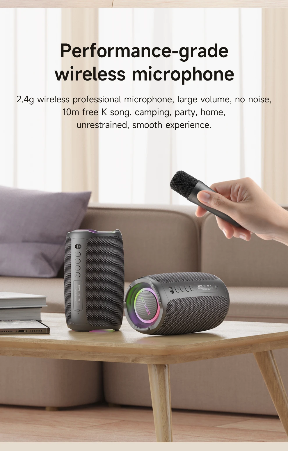 Description Picture 6 of itemZEALOT-S61M Karaoke Machine Portable Bluetooth 5.3 Speaker System with 1-2 Wireless Microphones Home Family Singing Gifts