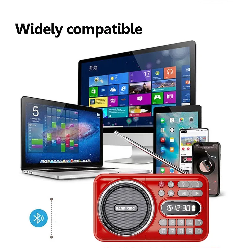 Mini Pocket FM Radio Best Reception Radios with LED Display Wireless Bluetooth Soundbar Music Player Recorder FM 76-108MHZ