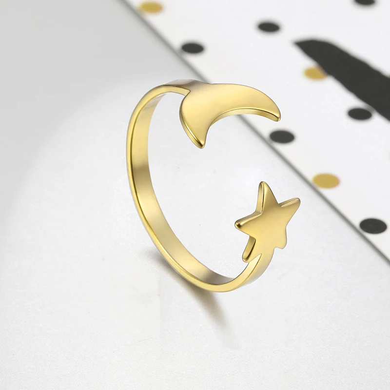 Kkjoy Minimalistischen Edelstahl Mond Stern Einstellbare Offenen Ring Für Frauen Gold Farbe Hochzeit Geburtstag Geschenke Schmuck Großhandel