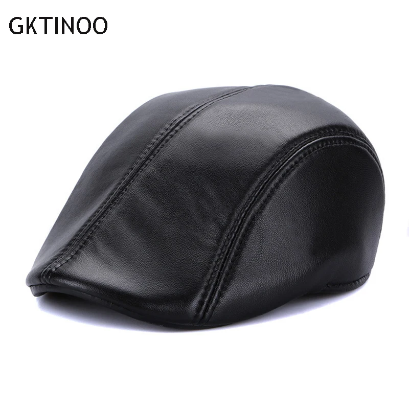 

GKTINOO Genuine Leather Berets For Men Casual Black Duckbill Ivy Caps Male Spring Luxury Italian Brand Directors Flat Hats