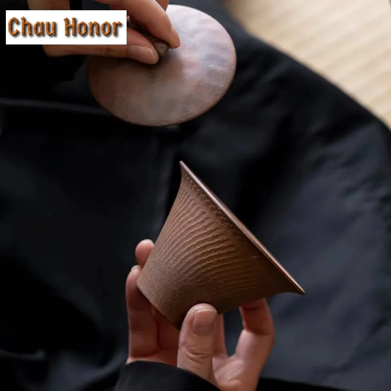120ml Handmade Rough Pottery Gaiwan Retro Old Rock Mud Ceramic Bowl with Lid Tea Tureen Tea Maker Cover Bowl Teaware Collection