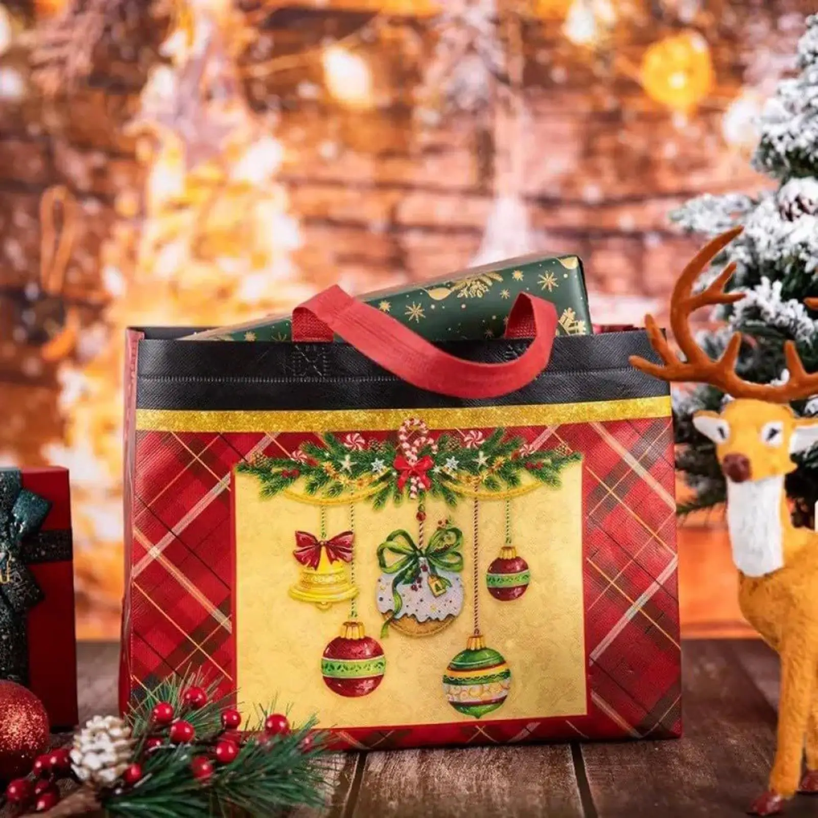 Christmas Bags 12 Pieces Non Woven Festive Shopping Wrapping Sacks Christmas Sacks With Handles For Party Favors Treat Chocolate