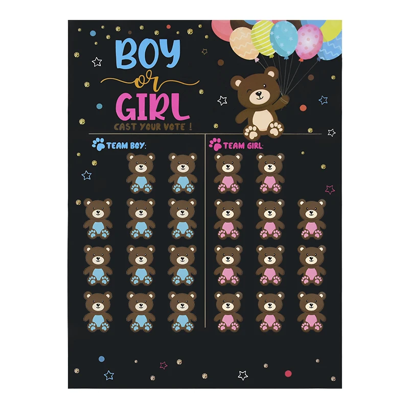 

1set Boy or Girl Baby Gender Reveal Voting Board Game Cute Bear Baby Elephant Voting Stickers for Baby Shower Party Decorations