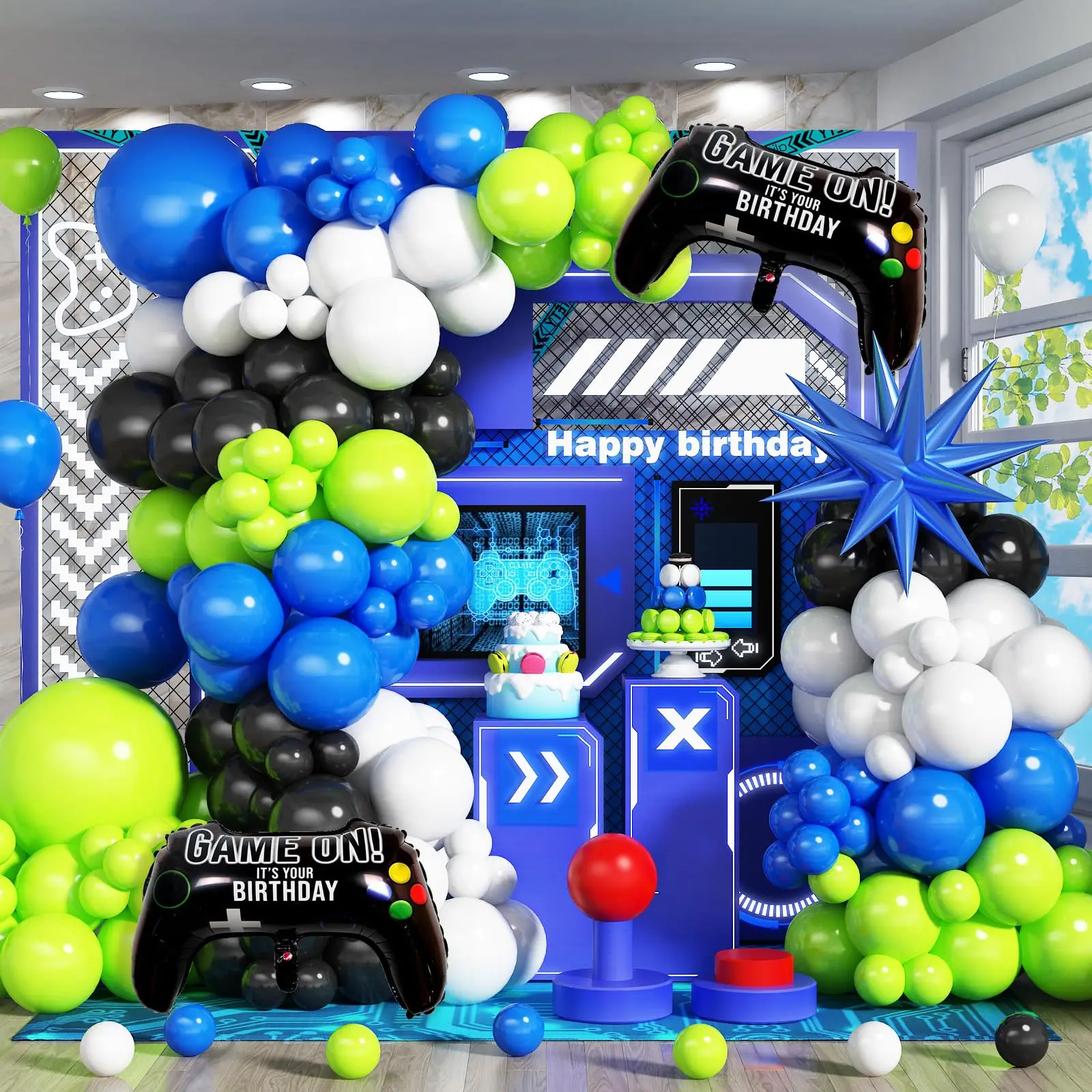 Video Game Balloon Garland Pixel Gamer Balloon Arch Kids Birthday Party Decorations 5th 6th 7th 8th Birthday Party Decor For Boys Blocks