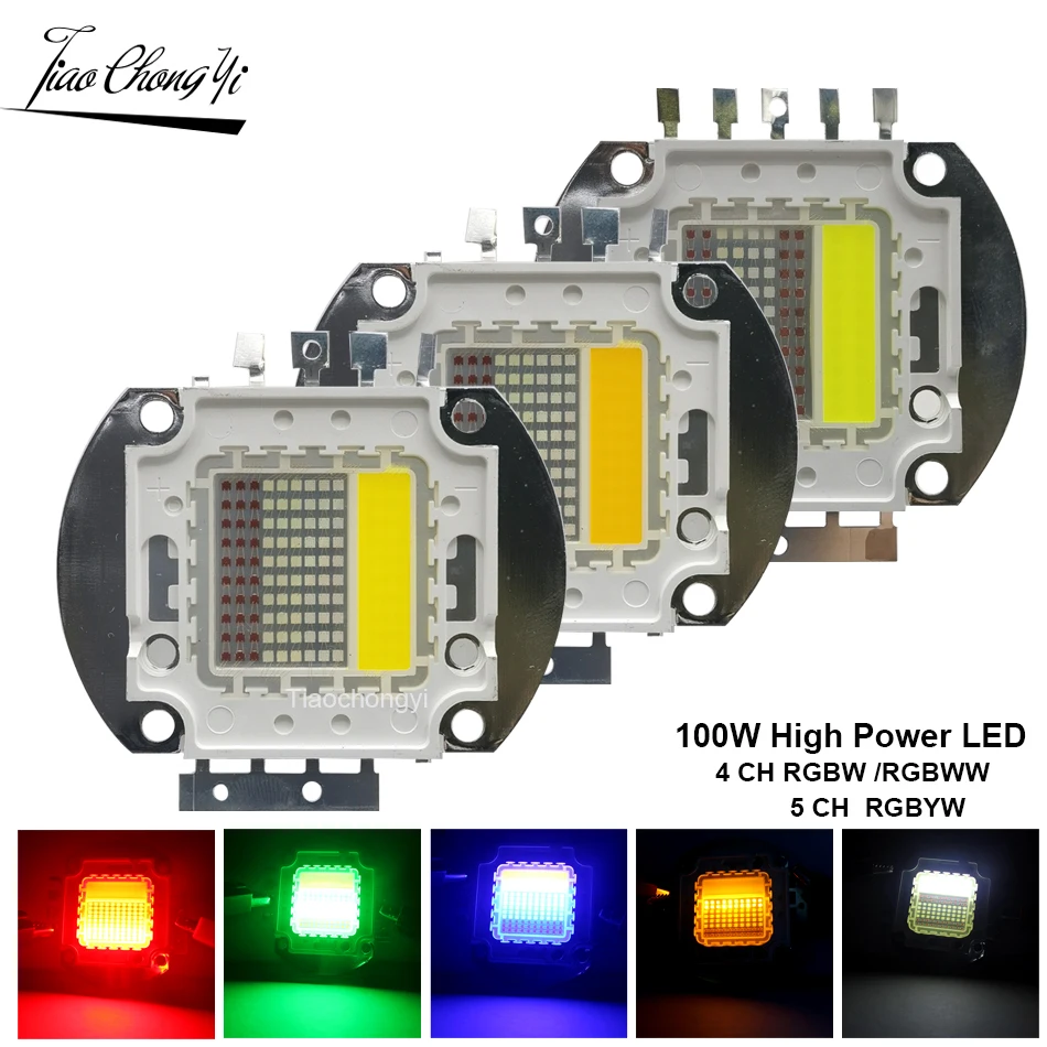 

100W RGBWW RGBW RGBYW High Power LED 4 or 5 Channel COB Red Green Blue Yellow Amber Lamp Bulbs Chip For DIY Stage Lightings
