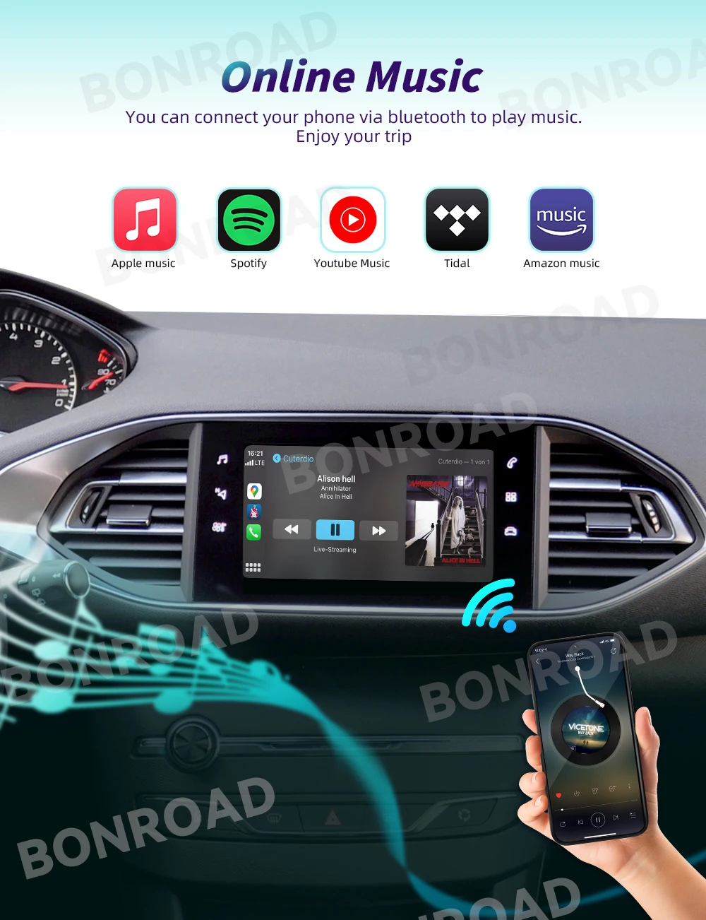 Bonroad Wireless Carplay Android Auto Airplay Autolink Per Peugeot Citroen SMEG MRN Picasso C4 C5 DS4 DS3 308 508 208 3008 – Detail 3