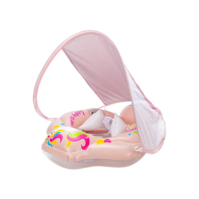 Baby Pool Float with Sun Canopy-Inflatable Infant Swimming Float with Safety Anti-Roll Seat Swimming Trainer for Kid 2