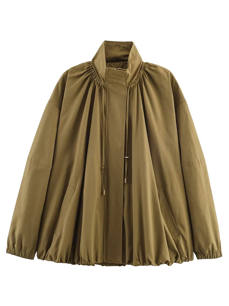 Women Jacket 2025 New Autumn Winter Fashion Laple Long Sleeve Zipper Loose Coat Elegant Female High Street Outerwear ﻿